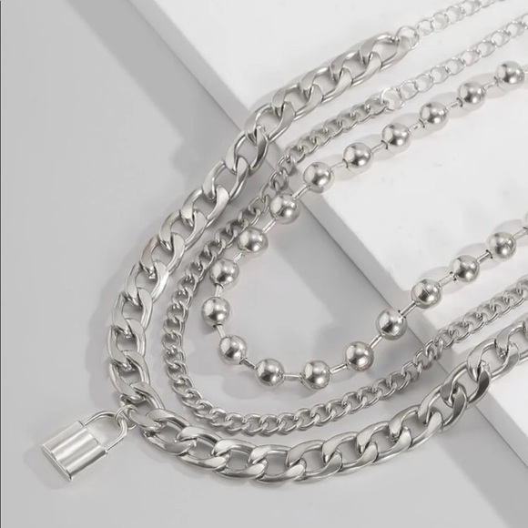 MEN’s Streetwear Y2K 90s Padlock Charm Ball Chain Cool Silver Bracelets set cute - Picture 4 of 4